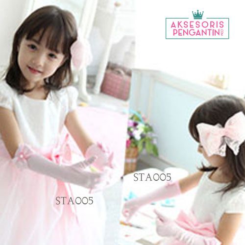 [READY STOK] SARUNG TANGAN ANAK PESTA AKSESORIS WEDDING GLOVES SATIN PINK STA005