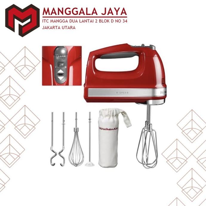 and <description> tags, no markdown, and only the required content. Double-check character counts and compliance with all the given requirements.
</think>

<title>KitchenAid 5KHM9212 Hand Mixer 9 Kecepatan Merah Empire dengan Kontrol Kecepatan Digital