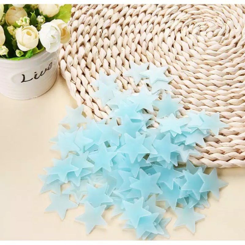 Medan Termurah/ISI 100PCS Sticker bintang star Glow in the dark 3cm
