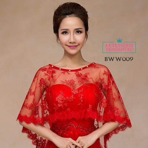 [TOKO TERPERCAYA] AKSESORIS PENGANTIN LACE BOLERO KARDIGAN BROKAT KOREA MERAH BWW009