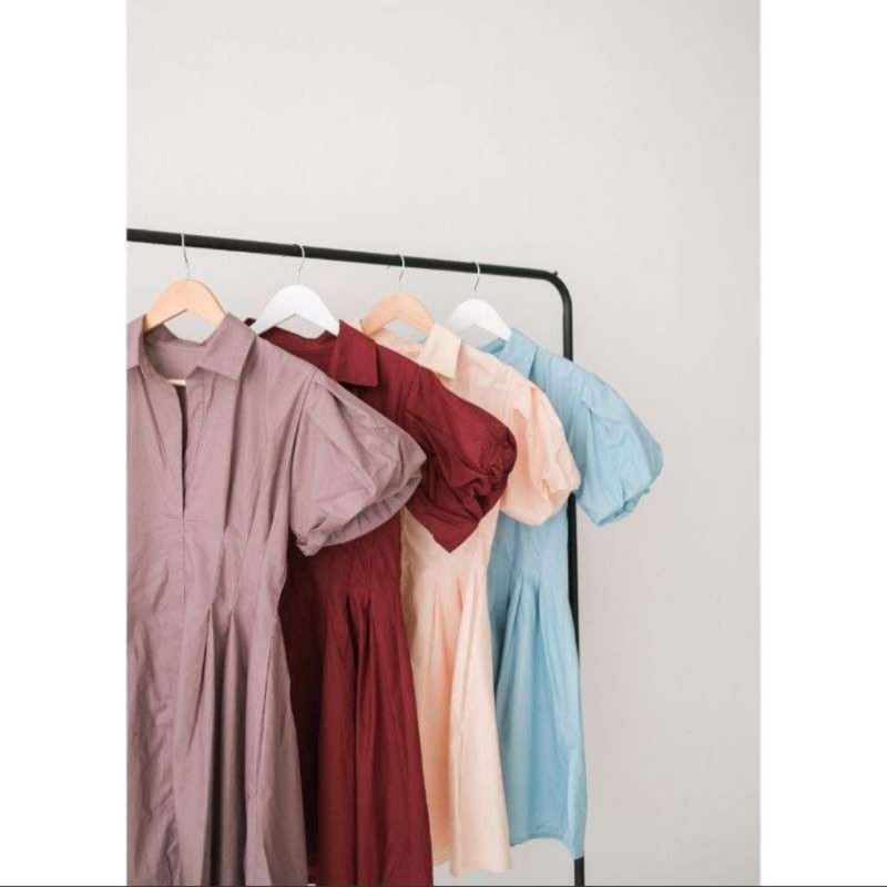 Claudia Dress wanita puffy sleeves  mini dress casual dress polos katun trendy