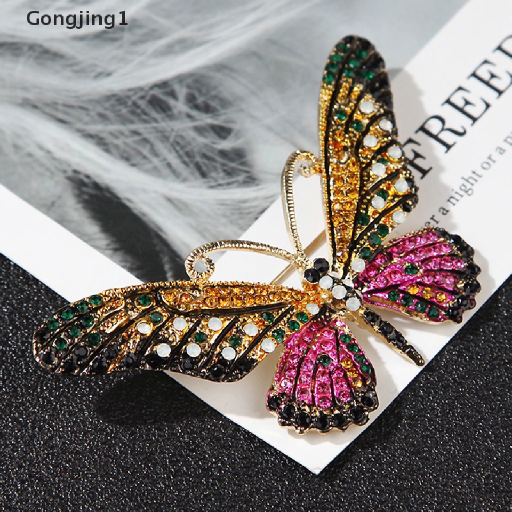 Gongjing1 Bros / Pin Bentuk Kupu-Kupu Aksen Kristal + Berlian Imitasi Untuk Perhiasan Wanita