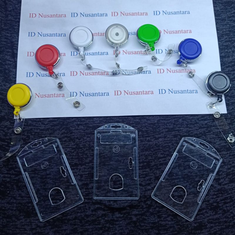 

Paket Casing ID Card Acrylic Bening 1 Sisi + Yoyo Putar Besi beragam warna