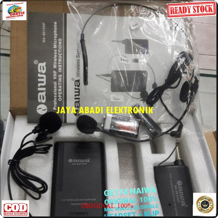 G174 Naiwa original aiwa Mic Wireless Single mik wireles tunggal headset bando klip clip on mikrophone microphone audio sound vokal vocal professional pro panggung dj studio kerah baju tie meeting karaoke live system G174  SINGLE  PAKAI MIC INI SUARA BIAS