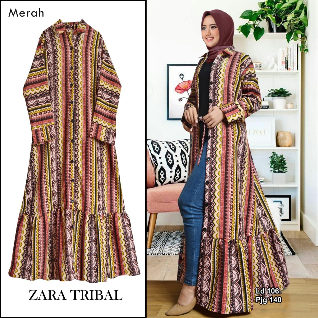 Arnis Zara Tribal Outer Luaran Kardigan Gamis Busui Friendly / COD
