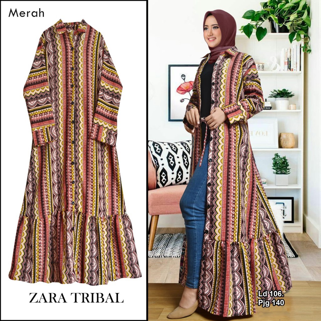 Arnis Zara Tribal Outer Luaran Kardigan Gamis Busui Friendly / COD