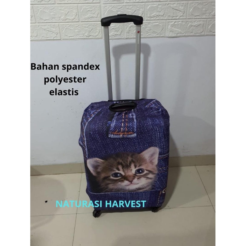 Luggage cover koper motif anjing kucing lucu bahan spandex elastis pelindung koper UK. S M L