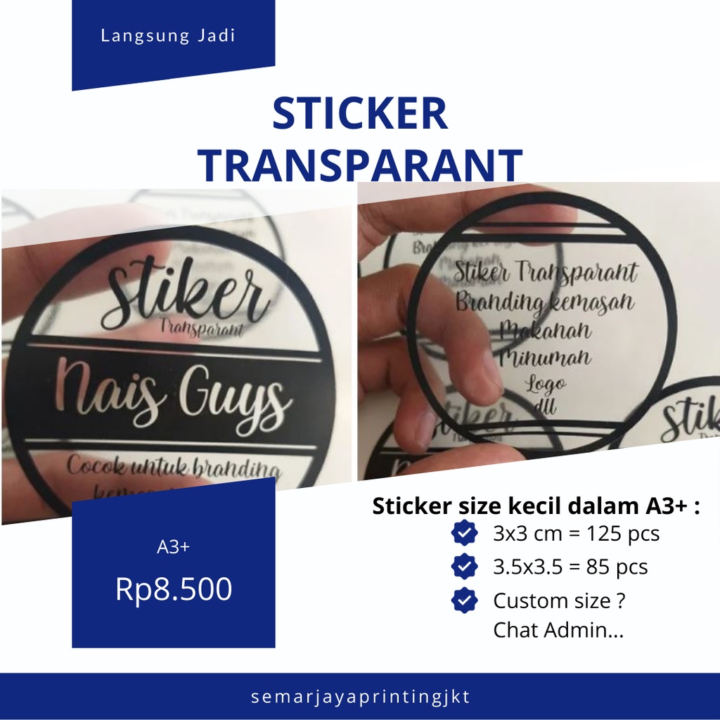 

Sticker Transparant A3+ "GRATIS DESIGN" Stiker nama transparan souvenir MURAH