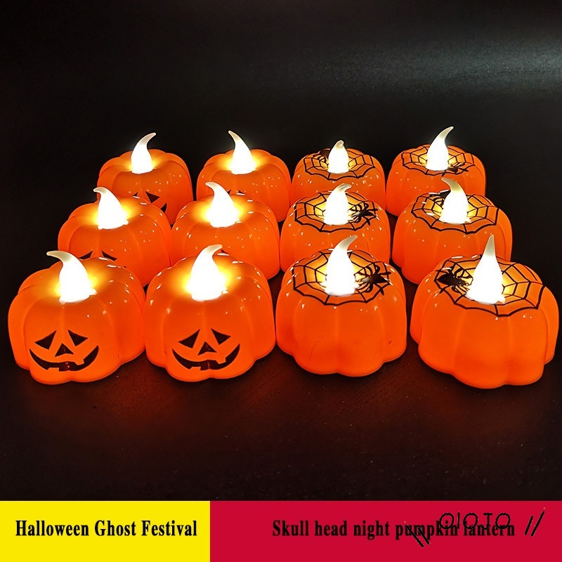 Halloween Glowing Tengkorak Labu Lentera Led Lilin Cahaya Horor Suasana Tata Letak Adegan Dekorasi Alat Peraga Cahaya - ol