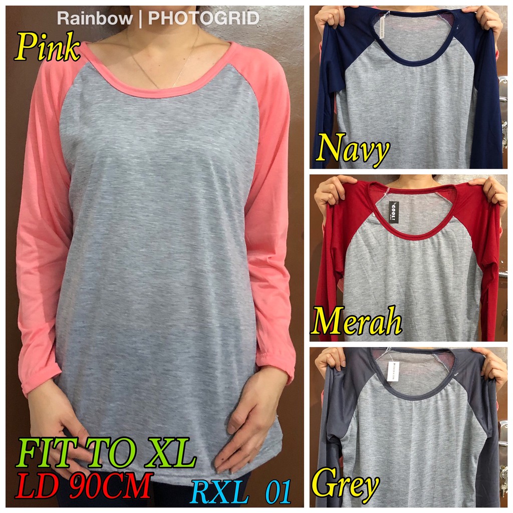 Kaos Raglan Panjang Polos size FIT TO XL / atasan wanita bestseller murah