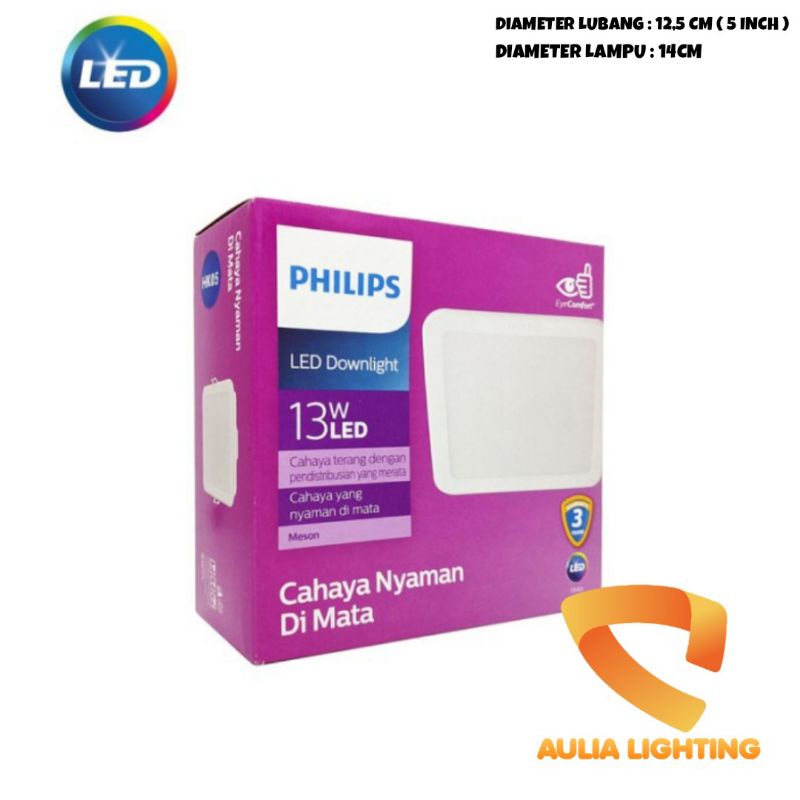 LAMPU DOWNLIGHT KOTAK PANEL 13W PHILIPS LED MESON 59465 SQ 13WATT 13 W WATT HIAS PLAFON KAMAR TIDUR HOTEL CAFE RUMAH MINIMALIS SNI ORIGINAL GARANSI D125 5 INCH 3000K 6500K