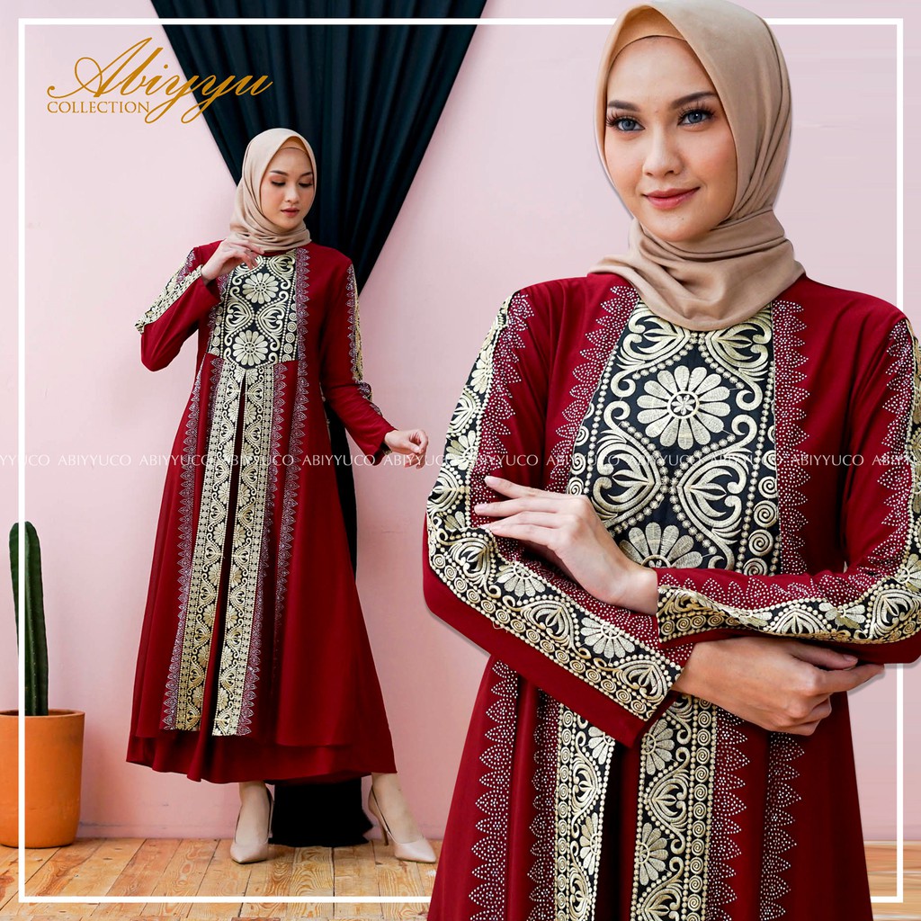 Abiyyuco GL1015 | Abaya Turkey Hitam dan Warna  Seragam Pengajian, Ready Turki Jumbo LD 125  Turky Bahan Jersey mix Ceruty dengan Bordir Renda dan Mote Swarovski,