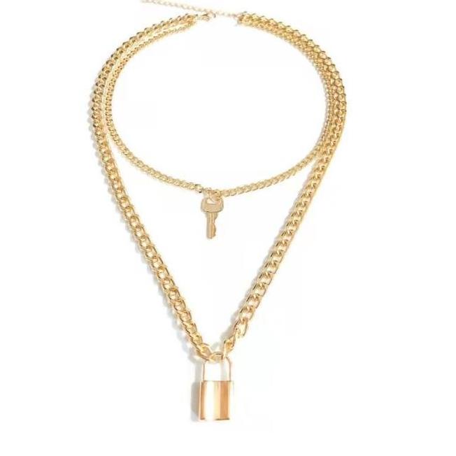 KALUNG GEMBOK EMAS K17 LIONTIN KALUNG RANTAI WANITA RETRO