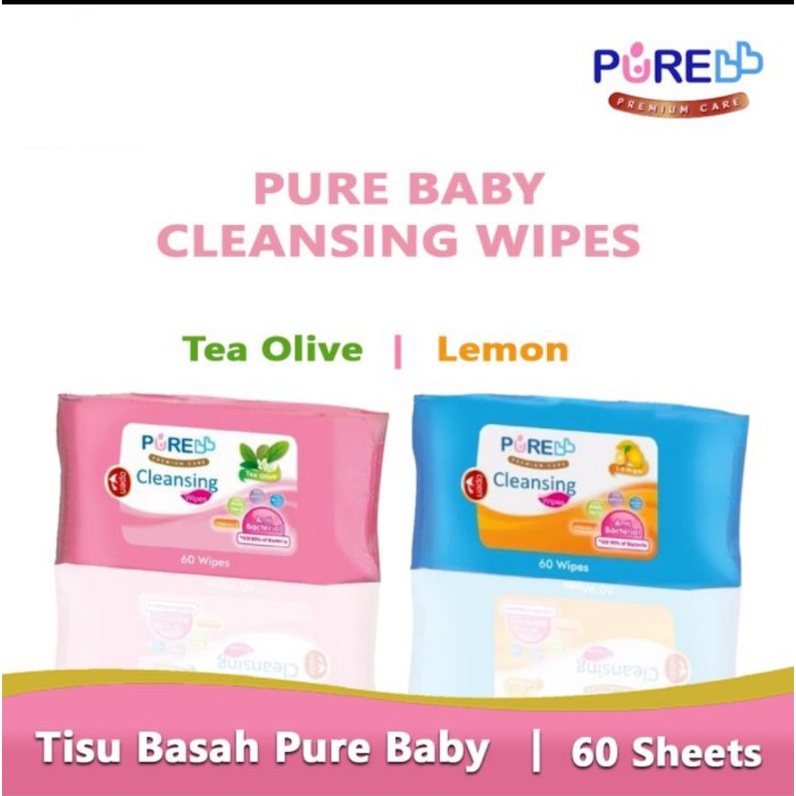 PURE BABY Cleansing Wipes 60s Lemon &amp; Tea Olive