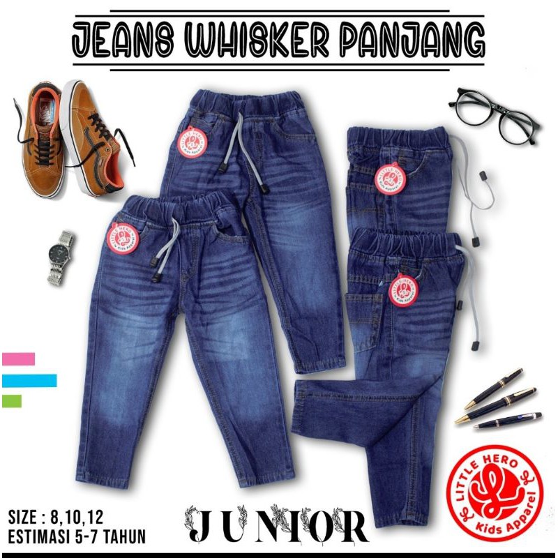 (2-10 Tahun) Celana Jeans Panjang Anak Laki Laki Cowok Jeans Whisker Little Hero Usia 2 - 10 Tahun