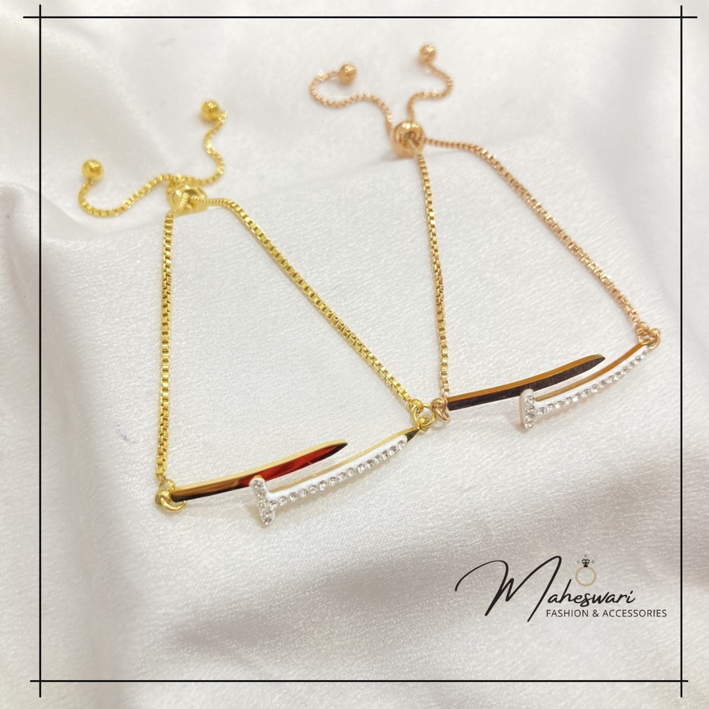 Gelang Serut Titanium Wanita Anti Karat Vintage Aksesoris Perhiasan Lapis Emas Import Terbaru MA459