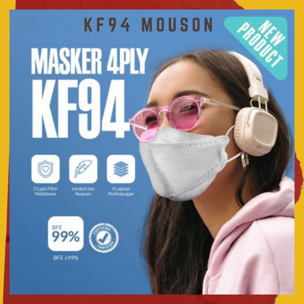 Masker Kf94 Mouson Warna Isi 10 Pcs / Masker Mouson Kf94 4 PLY / Masker Kf94 Motif Dewasa / Masker K