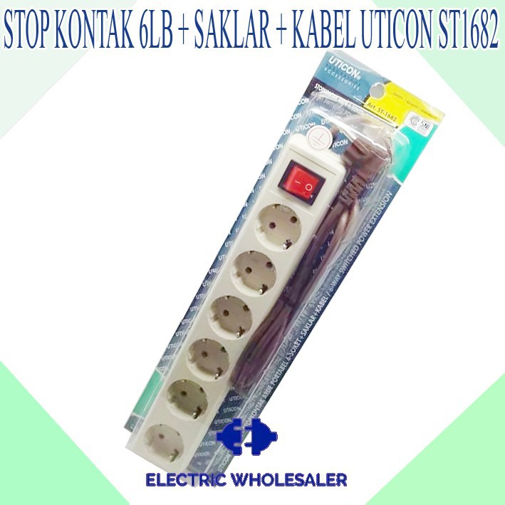 STOP KONTAK 6 LUBANG UTICON  + SAKLAR + KABEL UTICON ST1682