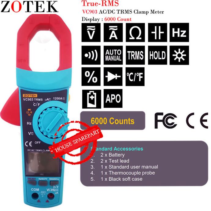 Zotek VC903 Auto Range Clamp Meter Tang Ampere Digital Tang Ampere