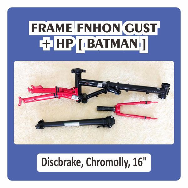 Frame &amp; HP Fnhon Gust Wayang Batman Discbrake Merah Hitam Disc brake Db 16 inch Handlepost Limited