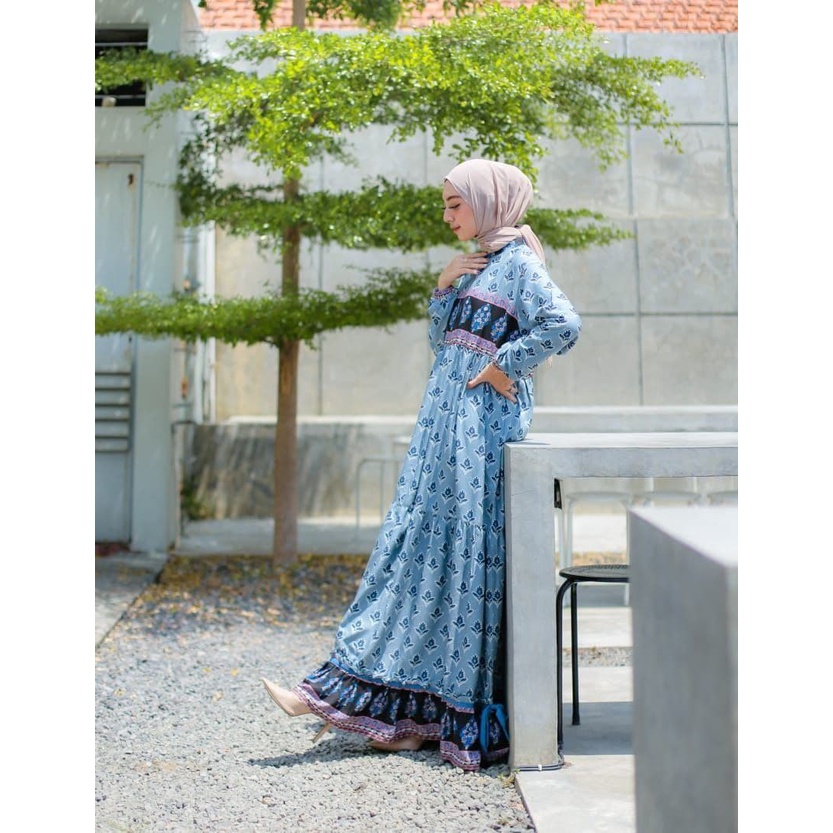 Miss Kay Gamis Terbaru Rayon Premium Baju Wanita Dress Fashion Muslim Lengan Panjang LD 110 cm Bonus Masker Motif Senada