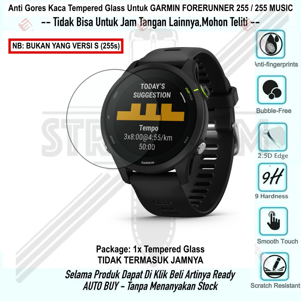 Anti Gores Garmin Forerunner 255 / Music - Bahan Kaca Tempered Glass Pelindung Layar Screen Guard