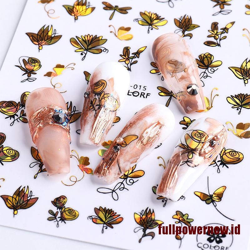 【COD】3D Bronzing laser plant leaf sticker adhesive stickers Nail Art Decoration