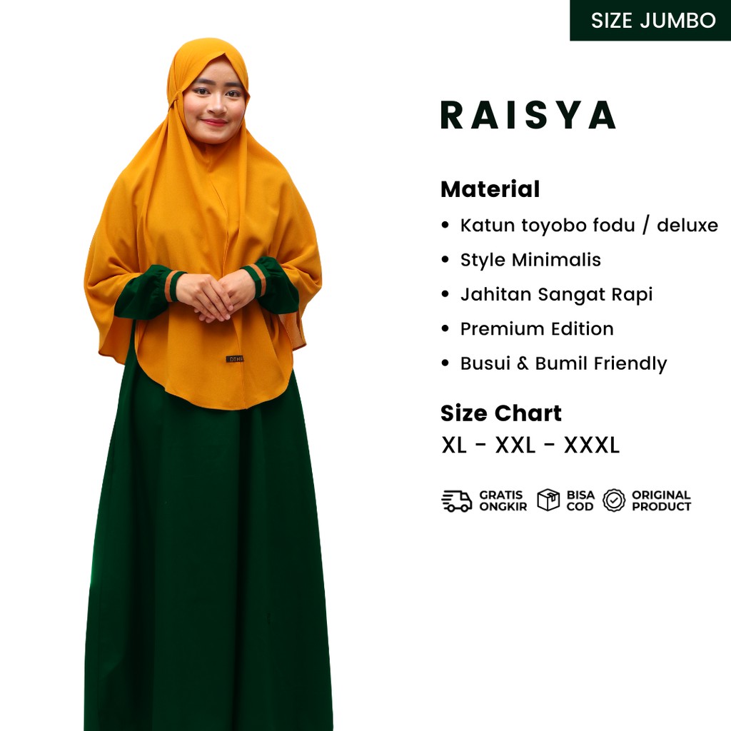 GAMIS JUMBO DRESS SYAR'I RAISYA WARNA HIJAU BOTOL BY DTHREE FASHION