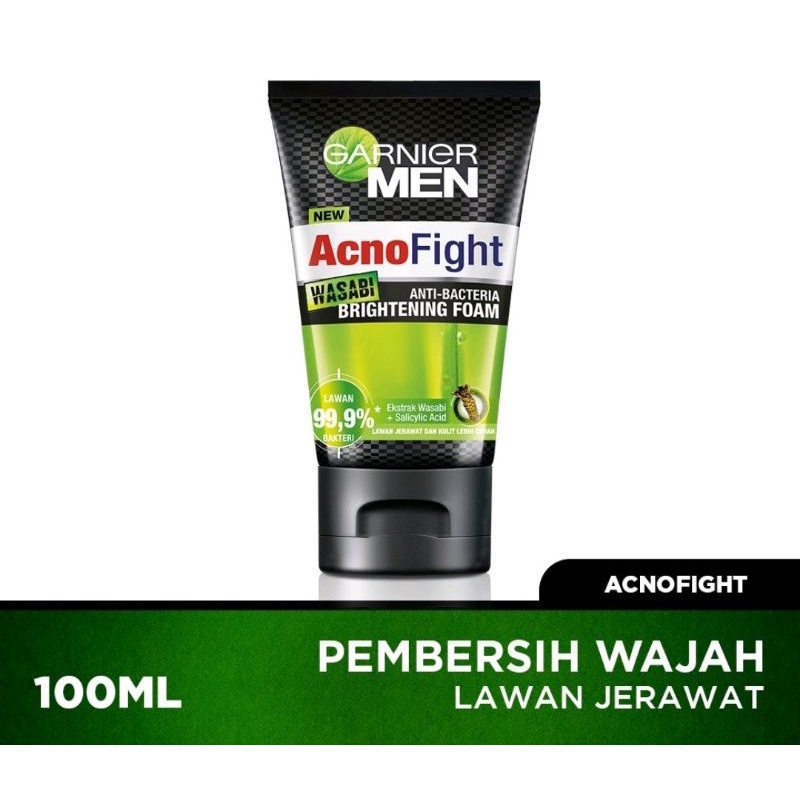 Garnier Men Series ~ Acno Fight | Anti Acne Scrub | Turbolight Power White Oil Control Whitening Wasabi Matcha Foam Cleanser | Sabun Pembersih Wajah Pria 50ml 100ml