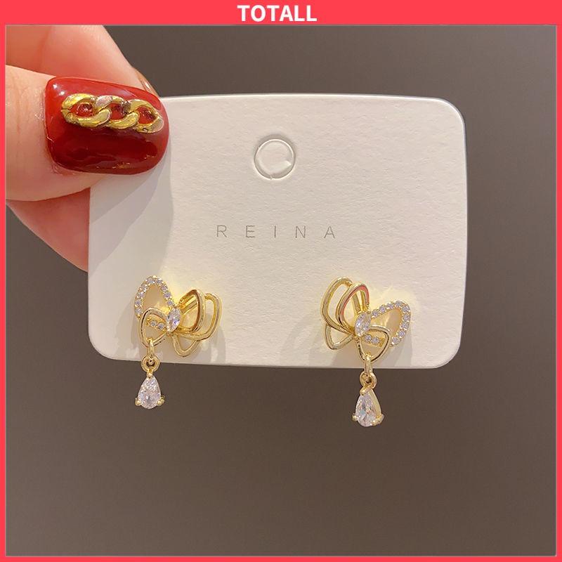 COD 1 pasang anting stud kristal busur-Totall