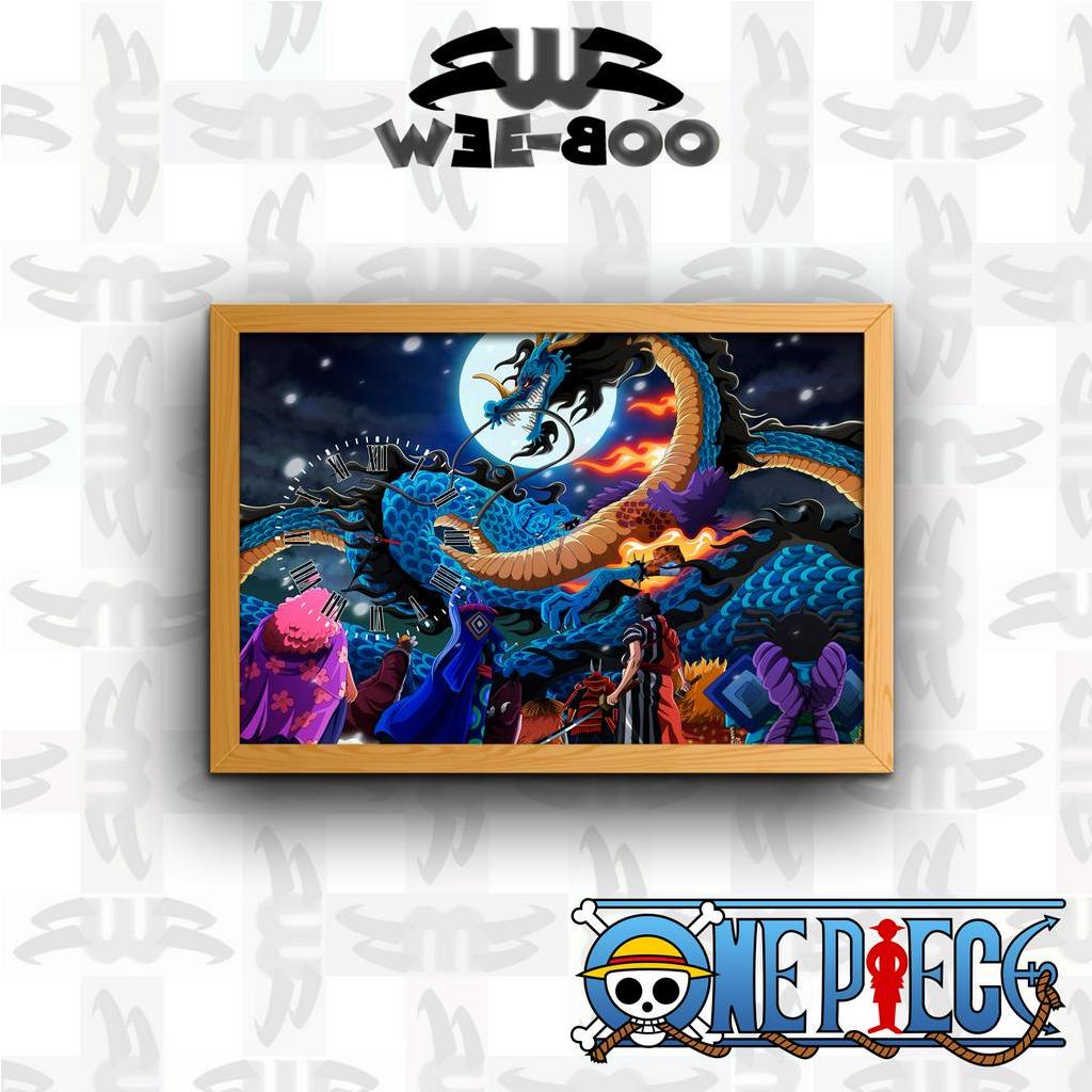 WeeBoo Jam Dinding Bingkai Kayu Jati Belanda Anime OnePiece Free Vintage Box + Baterai