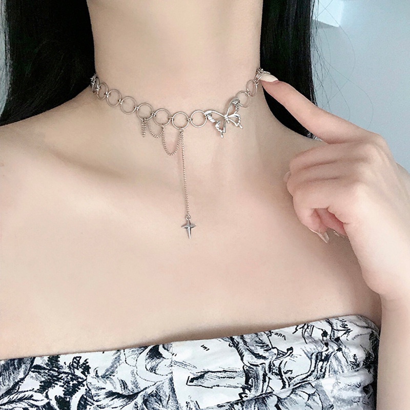 Butterfly Kalung Choker Rantai Desain Kupu-Kupu Gaya Hip Hop