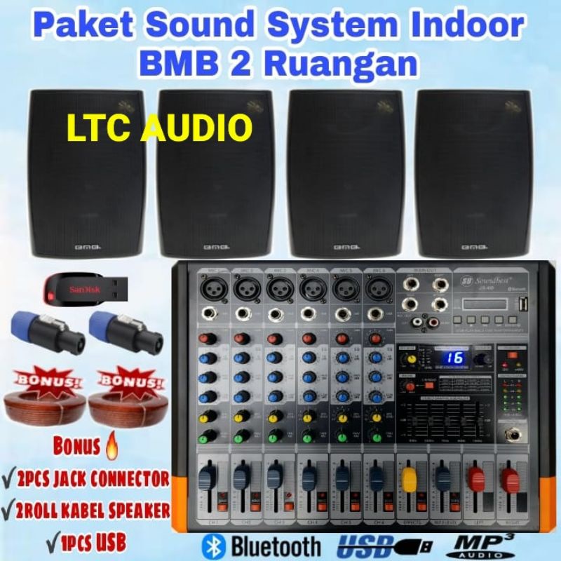 PAKET SOUND SYSTEM INDOOR BMB 2 RUANGAN / SOUND SYSTEM INDOOR CAFE/RESTO 2 LANTAI ( 4 UNIT SPEAKER )