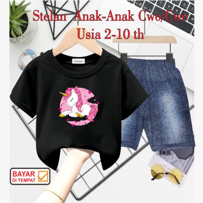 ((IB))SETELAN ANAK PEREMPUAN SEMI JEANS/UNICOR DIGITAL SABLON