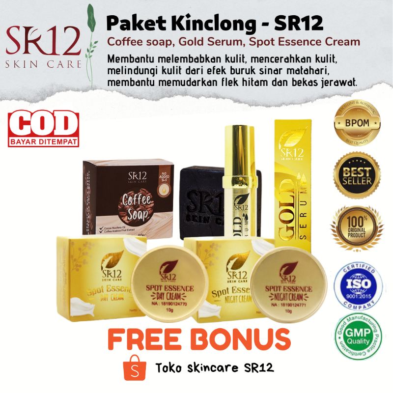PAKET MENGHILANGKAN FLEK HITAM | SPOT ESSENCE CREAM SR12 | GOLD SERUM | COFFEE SOAP SR12