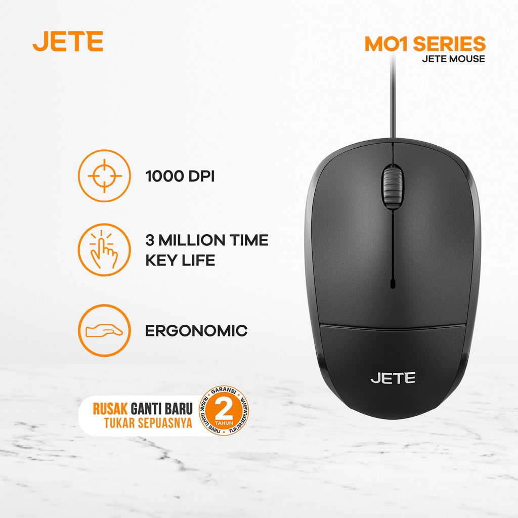 Wired Mouse JETE MO1 1000 DPI Ergonomis Design - Garansi 2 Tahun