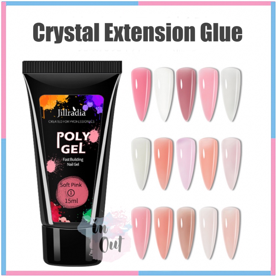 Jillradia Crystal Extension Glue Gel Polygel Nail art cat kuku / Extension kuku berawarna 15ml KU017