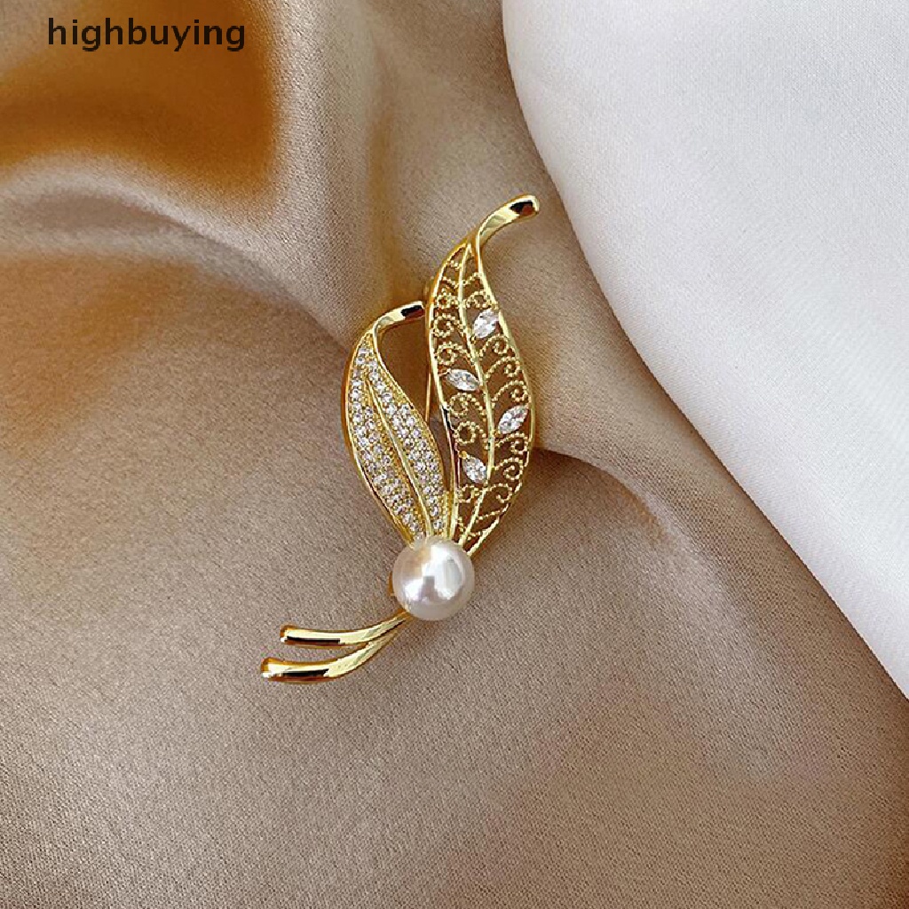 Hbid Bros Elegan Bentuk Daun Mutiara Aksen Berlian Imitasi Untuk Wanita