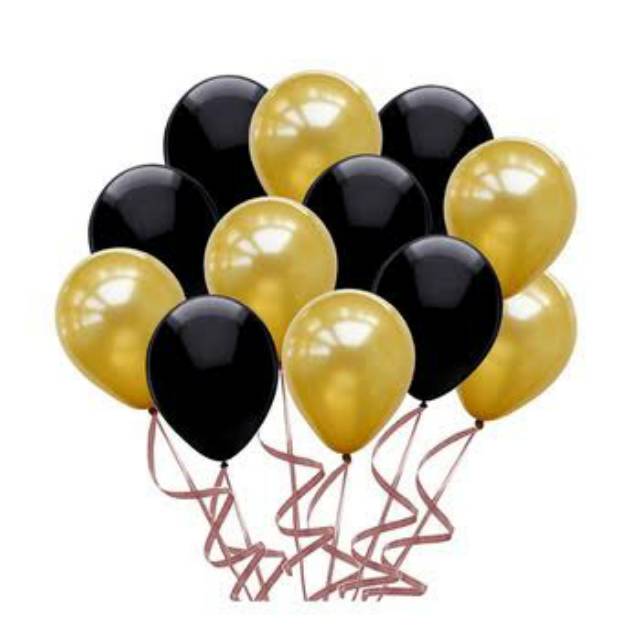 { 20PCS } Balon Latex Metalik Gold Black 12 Inch Tebal / Balon Lateks Warna Emas Hitam