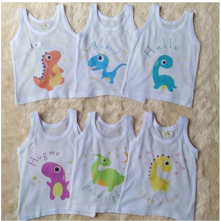 1 LUSIN | 12 pcs  SINGLET Bayi Dan Anak Kaos Dalam  KUTUNG Motif Putih &amp; Warna