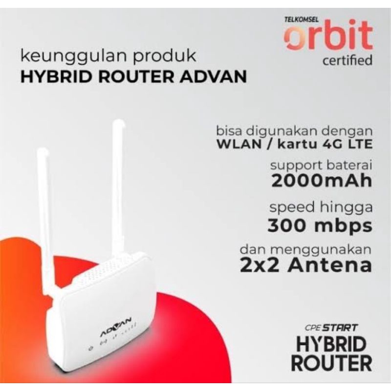 Modem Orbit 4G Advan CPE Start Hybrid Bonus total kuota 150gb atau 25gb setiap bulan selama 6bulan Garansi Resmi Advan Indonesia Bisa nyala tanpa listrik