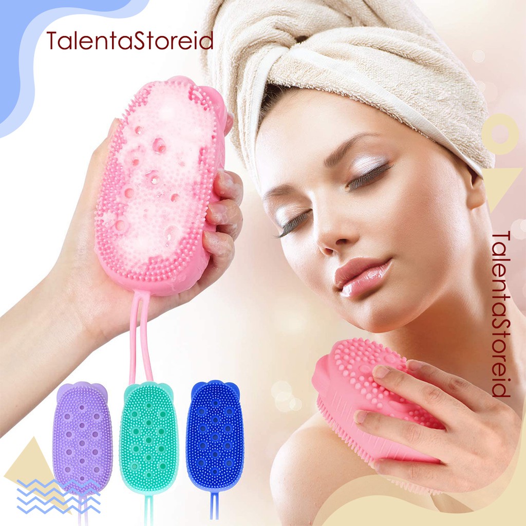 Spon Mandi Sabun Batang Cair 2In1 Silicone Bath Scrubbing Mud Bath Bubble Brush