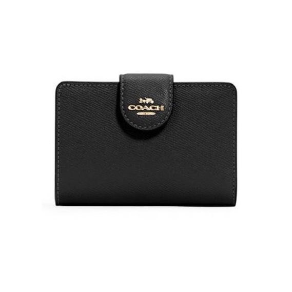 Coach Medium Corner Zip Wallet In Pebble Black