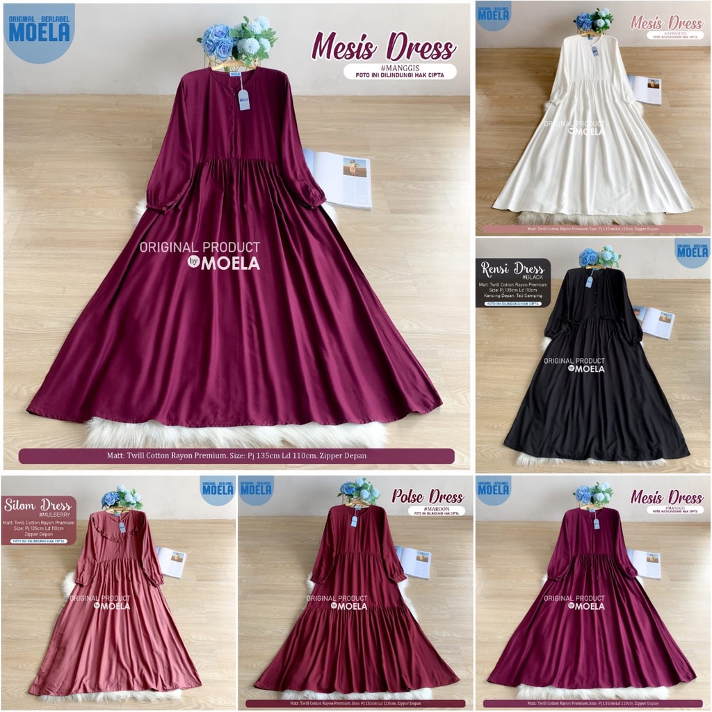 SERBA DRESS GAMIS POLOS BY MOELA || MESIS || POLSE || SILOM || RESI (TRZ)