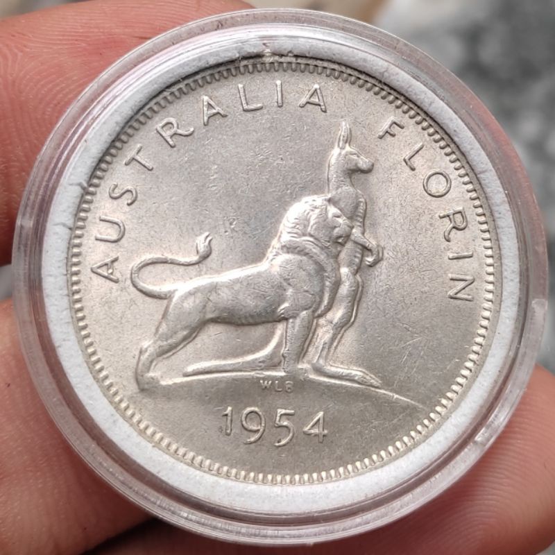 Uang Koin Perak Kuno 1 Florin Australia Tahun 1954 Silver Coin
