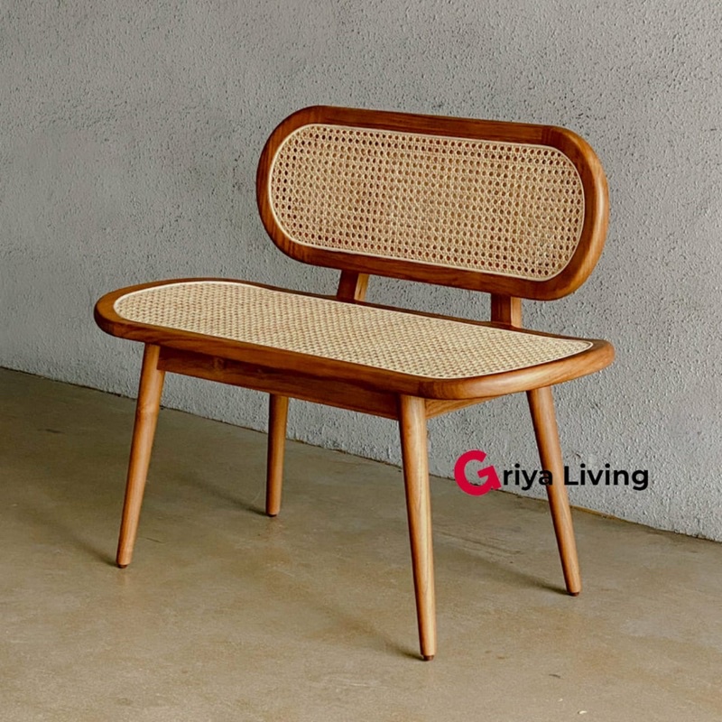 bangku rotan jati - bangku panjang