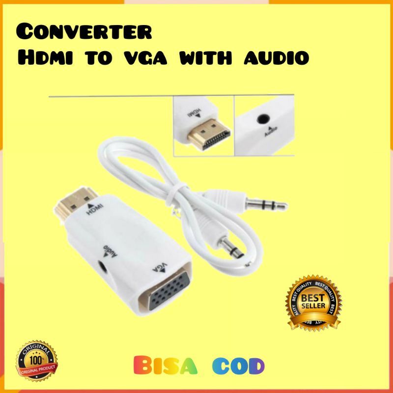 [COD] Converter HDMI To VGA With Port Audio Full HD 1080p Plug and Play Laptop Ke Proyektor Monitor 