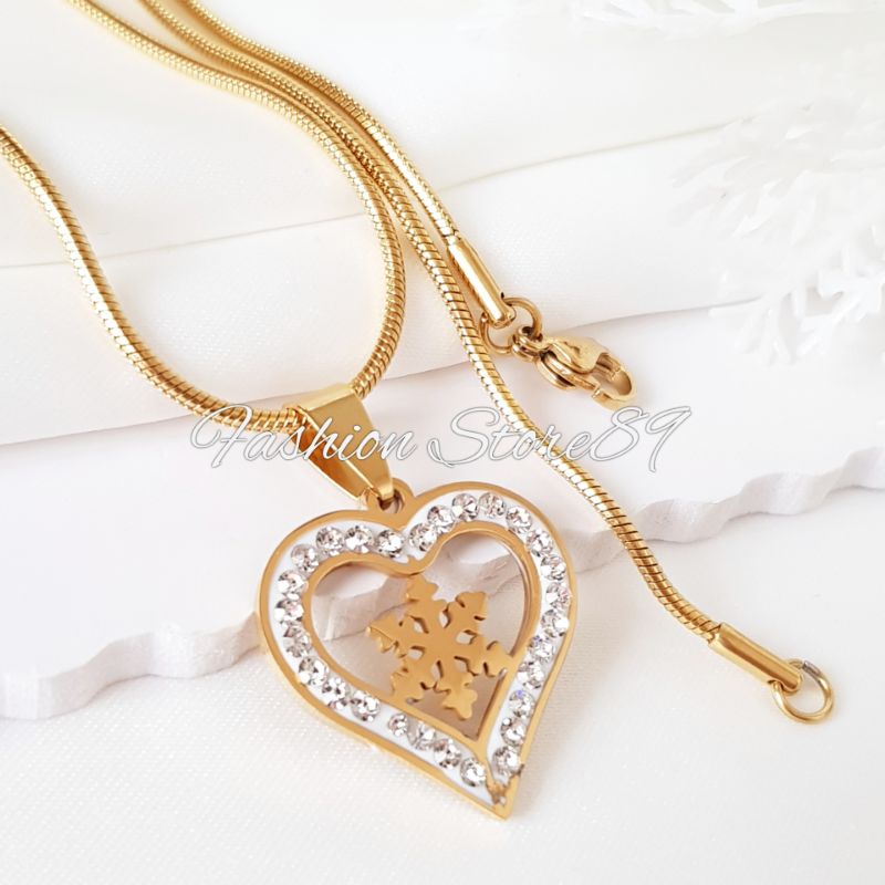 Kalung Titanium impor Gold Lingkar Love Permata Bestquality Premium Titanium Kalung Antikarat Buterfly Dolphin Snow Love Crown fashion Dewasa LTNx