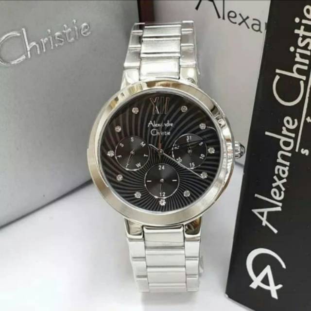 Jam Tangan Alexandre Christie 2766 Wanita Silver Black Original