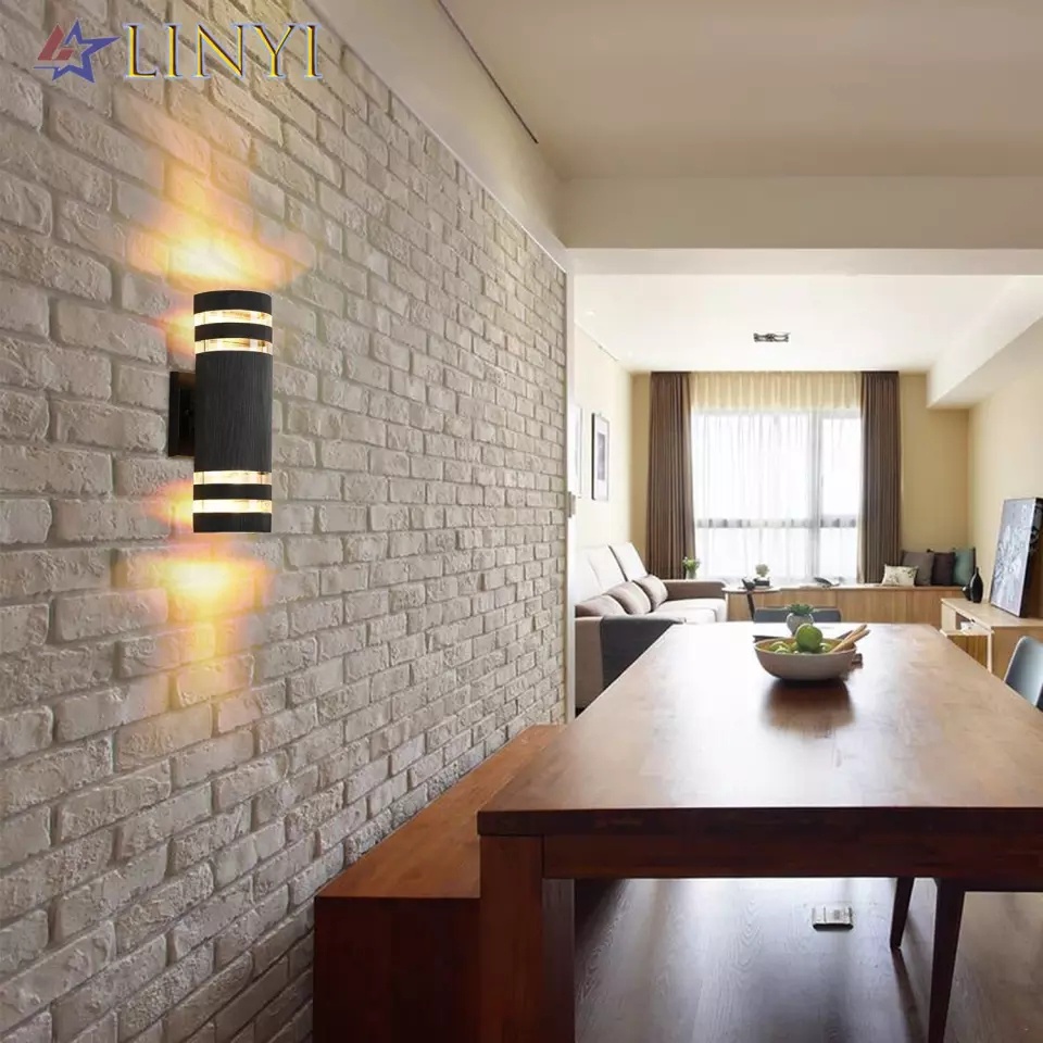 Lampu LED Dinding Pilar Setengah bulat 2 Arah E27 AC 220V bundar Hias Taman Wall lamp gedung rumah minimalis Aestetic Warna Putih Kuning Pagar Outdoor taman
